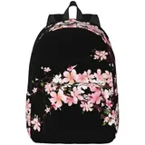 StOlmx Verlockender Kirschblüten-Rucksack, wasserdicht, lässiger Rucksack, niedlicher Laptop-Rucksack, Reise, Tagesrucksack, Schwarz , S - S