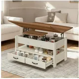 VASAGLE Couchtisch höhenverstellbar, Wohnzimmertisch, viel Stauraum, rechteckig (Doppel-Hebemechanismus, inkl. Zubehörpaket & Anleitung), Multifunktion, aufklappbar, Schubladen Landhausstil braun