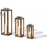 INDA-EXCLUSIV Laterne Holz 3er Set XXL Edelstahldach braun