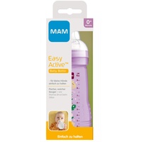 MAM Easy Active Trinkflasche (270 ml), Baby Trinkflasche inklusive MAM Sauger Größe 1 aus SkinSoft Silikon, Milchflasche mit ergonomischer Form, 0+ Monate, Katze/Schmetterling