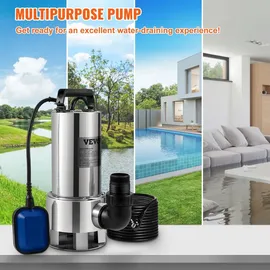 Vevor Tauchpumpe 1300W Schmutzwasserpumpe 230V Gartenpumpe Durchfluss 20000L/h Schmutzwassertauchpumpe max. Hub 11m IPX8 Ideal zum Pumpen von Wasser aus Schwimmbädern Kellern Teichen