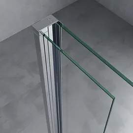 doporro Duschwand 50x200cm Walk-in mit 30cm Nebenteil, 8mm Duschabtrennung Bremen mit rechteckigem Stabilisator, aus Echtglas Esg-sicherheitsglas - Silber