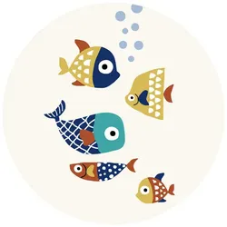 K&L Wall Art Vliestapete »Runde Vliestapete«, Kubistika Bunte Fische Kinder, mehrfarbig, matt