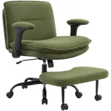 IWMH Bürostuhl mit Fußstütze (Ergonomisch Schreibtischstuhl mit klappbare Armlehnen), Höhenverstellbar ADHS Kniestuhl, Teddystoff Drehstuhl mit Rollen grün