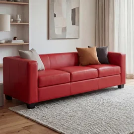 Mendler 3er Sofa Couch Loungesofa Lille ~ Kunstleder, rot