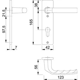 HOPPE Kurzschildgarnitur Birm.1117/202KP Alu.F1 PZ eck.Drückergrt.HOPPE