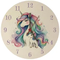 Speecheese Einhorn-Mama mit Kind Wanduhr Kinderzimmer Einhorn-Mama und Baby-Fohlen