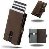 SLIMJACK Smart Wallet mit Münzfach - Kreditkartenetui mit RFID-Schutz - Geldbeutel für Herren - Aluminium-Kartenhalter - Smart Wallet für Karten & Münzen - Dunkelbraun Leder