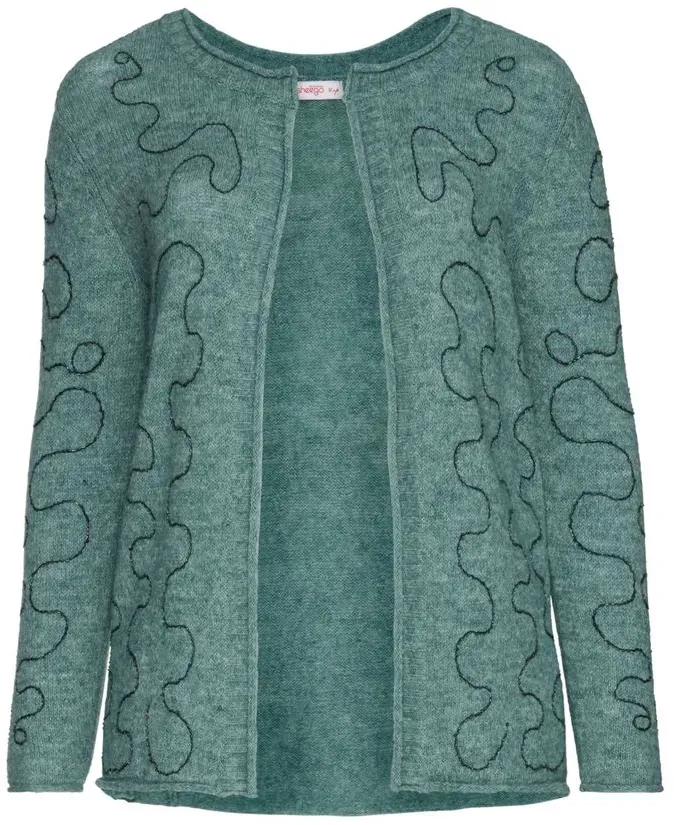 Strickjacke mit Glitzerkordel - türkis - 40/42