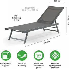 LECO Elina Sonnenliege 149 x 63 x 96 cm Grau