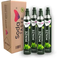 SodaTASTE CO2-Zylinder kaufen 4er-Pack (Reservezylinder) für Wassersprudler, mit natürlichem Minzaroma, ohne Sirup, für bis zu 240l gesprudeltes Wasser mit Geschmack, zuckerfrei