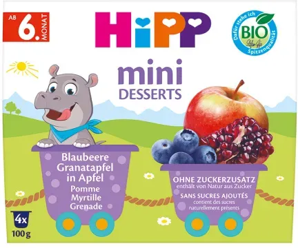 Hipp Mini Dessert Apfel Heidelbeere Granatapfel Bio 4x100g