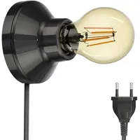 Ledscom.de E27 Porzellan Lampen-Fassung Elektra, rund, Stecker, Schalter, schwarz