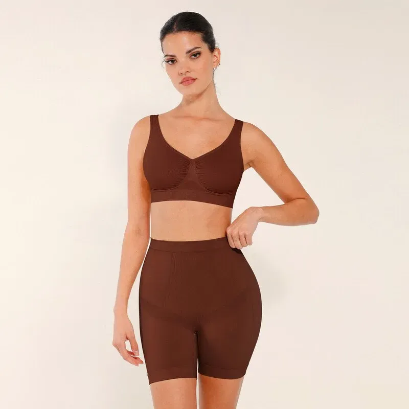 Feelingirl Damenhöschen mit mittlerer Taille, Bauchkontrolle und formender Short, nahtlos und komfortabel, 3XL/4XL, braun