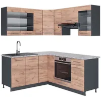 Vicco Eckküche Eiche Wotan, Anthrazit, L-Form,L-Form, 160x82x190 cm, AP