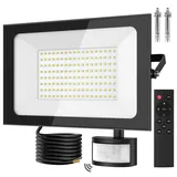 papasbox 150W LED Strahler mit Bewegungsmelder Außen Lichtsensor | Außenstrahler Scheinwerfer Aussen mit Fernbedienung | 6500K Kaltweiß IP66 Wasserdicht Fluter für Garten Garage Sportplatz