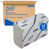 Scott Essential Papierhandtücher 6603 – Narrowfold-Handtuchpapier – 12 Clips x 220 weiße Papierhandtücher (insges. 2.640)