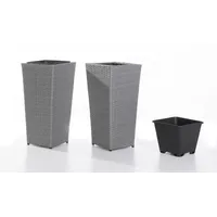 POWERTEC Garden Rattan Pflanzkübel - Grau, 2er-Set