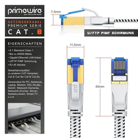 Primewire Flachbandpatchkabel CAT 8 mit Baumwollummantelung - 15m