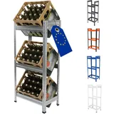 MODO24 Getränkekistenregal Helios Metall, Stabil, Kistenregal für 3 Kisten, Getränkeregal, Kistenständer, Freistehend, Kistenhalter, Kellerregal, Lagerregal, Abmessungen 107x50x30 cm, Silber verzinkt