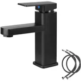 (mit Wasserzulaufschlauch) Schwarzer Waschtisch-mischbatterie, Warm- Und Kaltwasser, Waschbeckenarmatur, Geeignet Für Toiletten Und Badezimmer.