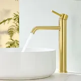 Waschtischarmatur, Aufsatzarmatur, Edelstahl-handarmatur, Warm- Und Kaltwasser Einstellbar, Gebürstetes Gold, Auslaufhöhe 194 Mm