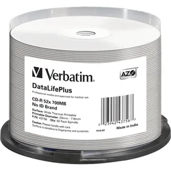 Verbatim DataLifePlus Professional - 50 x CD-R - 700 MB 52x - breite Thermodruck...