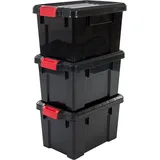 Iris Ohyama Iris Ohyama, Aufbewahrungsboxen aus Kunststoff mit Deckel und Clipverschluss, 21L, 3er Set, nestbar, BPA-frei, Dachboden, Schuppen, Garage, SK-210, Schwarz