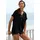LASCANA Strandshirt "aus sommerlichem Waffelstrick", Damen, Gr. 36/38, blau (schwarz), Strick, Obermaterial: 64% Polyester, 34% Viskose, 2% Elasthan, leicht transparent, unifarben, lässig geschnitten normal, V-Ausschnitt, Shirts, mit Kapuze und Knopfleiste
