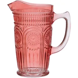 Krug Vintage mit Blumenmuster - Glas - Kanne - Boho Stil - 1,4l - rot