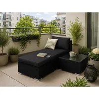 MeXo Gartenlounge-Set modulares Poly-Rattan Lounge-Set, (Lounge-Sitzmodul mit Fußhocker & Beistelltisch, 10 cm Polster, Balkonmöbel wetterfest, UV-beständig), kleines Gartenmöbel-Set für Balkon & Terrasse schwarz