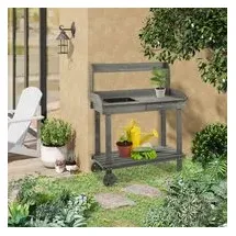 Outsunny Pflanztisch mit Rollen 119 x 45 x 92 cm Grau