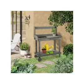 Outsunny Pflanztisch mit Rollen 119 x 45 x 92 cm Grau