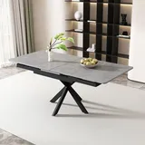Esstisch Erweiterbarer Kreuzbein-Design Zementmuster Esszimmertisch Küchentisch L150/180 x B70 x H76 cm Schwarz und Grau