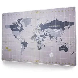digitCUBE Schreibtischunterlage Weltkarte Deutsch 90x60cm - Schreibunterlage für Schreibtisch - XXL Unterlage Silber