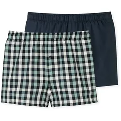 SCHIESSER Jungen Web-Boxershorts, 2er Pack - Unterwäsche, Baumwolle Dunkelblau/Grün 176
