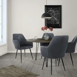 ECD Germany – Esszimmerstühle 2er Set Dunkelgrau | Samtbezug, Armlehnen, Metallbeine, ergonomische Esszimmer- & Küchenstühle