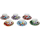 Excelsa 62715 Lisbona Set aus 6 Kaffeetassen mit Untertassen, Porzellan, Mehrfarbig