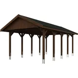 SKANHOLZ Skan Holz Wallgau - Satteldach Einzelcarport Breite 430 cm Gr. 2 - 430 x 750 cm Dachschalung mit Dachschindeln (schwarz) nussbaum Holzcarport