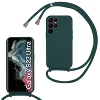 Handykette für Samsung Galaxy S22 Ultra Hülle mit Band, Handykette Handyhülle (Abnehmbar Einstellbar) Silikon Necklace mit Kordel zum Umhängen Handy Kette Kratzfestes Stossfest Schutzhülle Dunkel grün