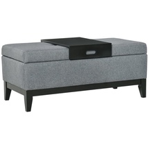 Homcom Sitzbank mit Stauraum Polsterbank mit Leinenoptik, Sitztruhe mit Holzbeine, Truhenbank für Wohnzimmer Schlafzimmer Flur 107 x 50 x 44 cm,