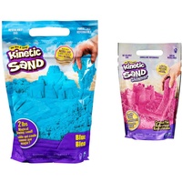 Kinetic Sand 6061464 Blau, Beutel, 907 g-magischer Sand aus Schweden für Indoor-Sandspiel, ab 3 Jahren & Schimmersand Crystal Pink, 907 g - rosa Glitzersand für Indoor-Sandspiel aus Schweden, 3+