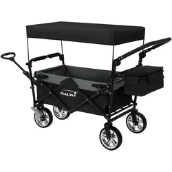 Bollerwagen faltbar mit Dach und Tasche Schwarz/Grau belastbar bis 120 kg Hauki