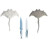 Set 4 peluches infantiles de pared formado por mantarraya blanco, mantarraya gris mini pulpo azul y mini pulpo blanco