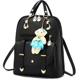 FANDARE Damen Rucksack Mode Daypack Mädchen wasserdichte Schultertaschen Schulranzen PU Backpack für Schule Reise Dating Einkaufen Urlaub Rucksäcke Schwarz