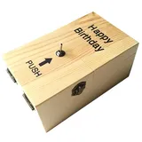 NC Nutzlose Box aus Holz, lustiges Mini-Spielzeug, kreative Geschenke, schaltet sich selbst aus, nutzlose Box, lassen Sie mich allein Maschine Box für Geburtstag und Party (beige, Happy Birthday)