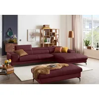 Ecksofa W.SCHILLIG "piedroo, Designsofa mit tollem Sitzkomfort, bequem und elegant, L-Form", rot (burgundy z69), B:343cm H:70cm T:193cm, Longlife Xtra-Leder Z69: Das feinnarbige, gedeckte Softleder Z69 besticht durch seine außergewöhnliche Weichheit im trendigen u00bbVintage-Looku00ab, Hautstärke 0, 9 - 1, 1 mm, Sofas, Kopfteilverstellung, wahlweise mit Sitztiefenverstellung, Breite 343cm