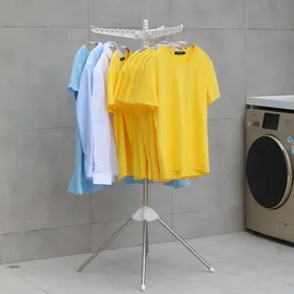 Relaxdays Bügelwäscheständer, für 27 Bügel, klappbar, 15 kg belastbar, Wäschestandtrockner, HxD:143x56 cm, weiß/Silber