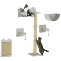 PawHut Kletterwand 5 tlg. 140 cm hellgrau