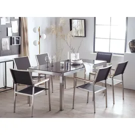 Beliani Gartenmöbel Set Schwarz Sicherheitsglas Edelstahl Tisch 180 cm 6 Stühle Terrasse Outdoor Modern